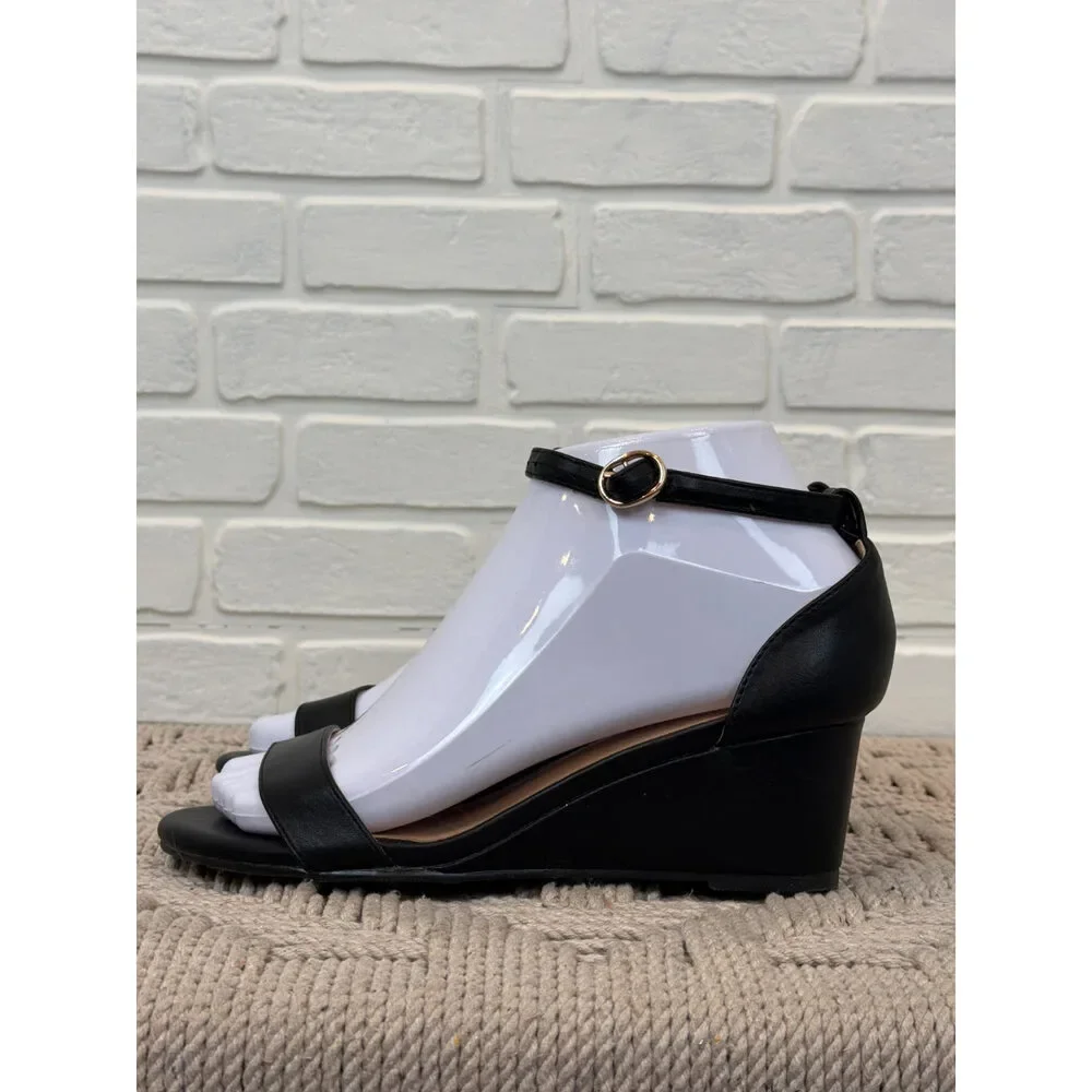 Didifu Ankle Strap Wedge Sandals Black Open Toe Size 5